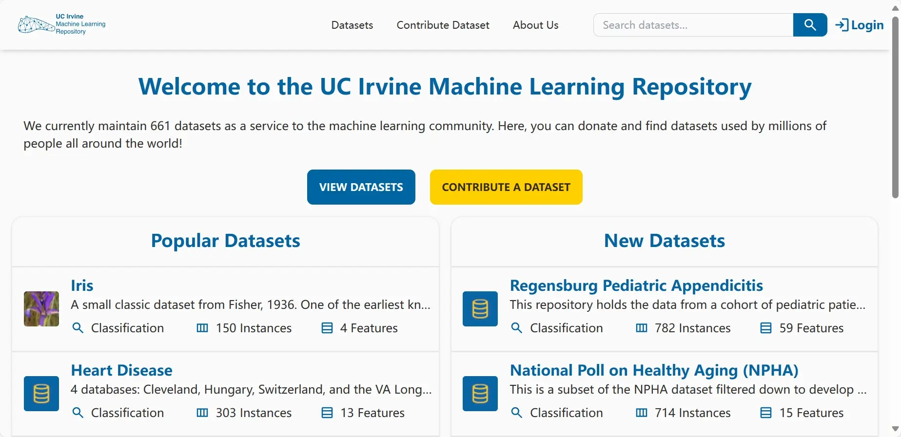 UCI Machine Learning Repository首页